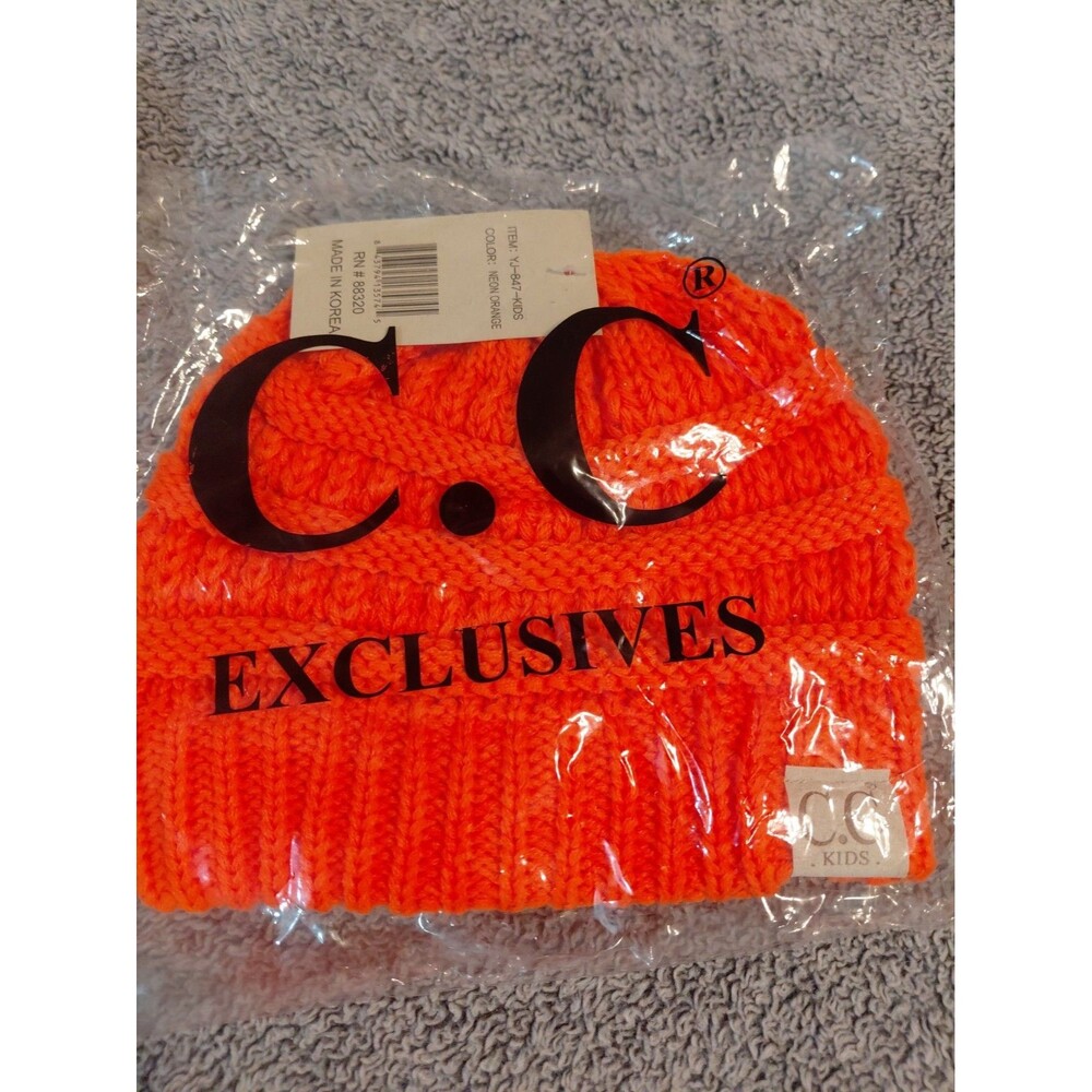 Cc Kids Exclusives Neon Orange Osfm Cable Knit Beanie